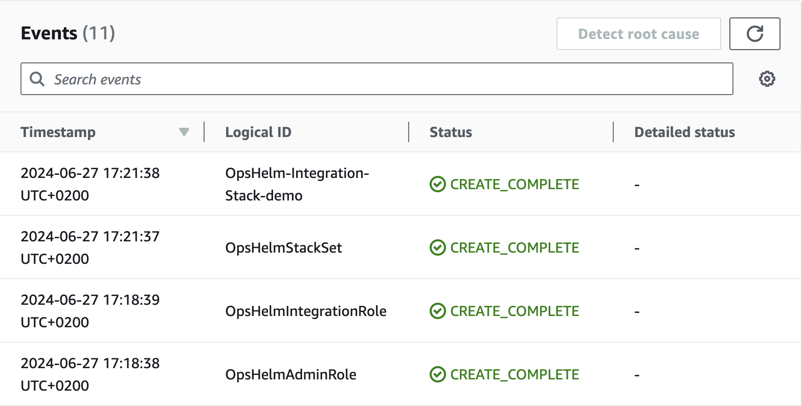 AWS Stack events list