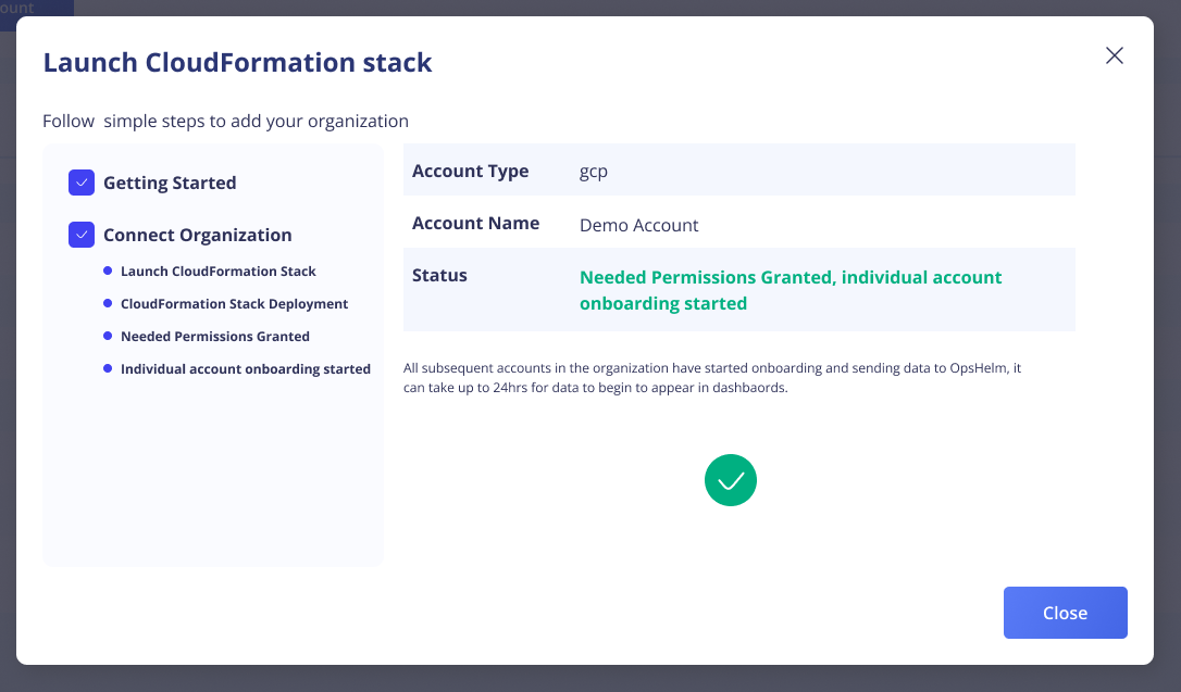 AWS Organization onboarding success window