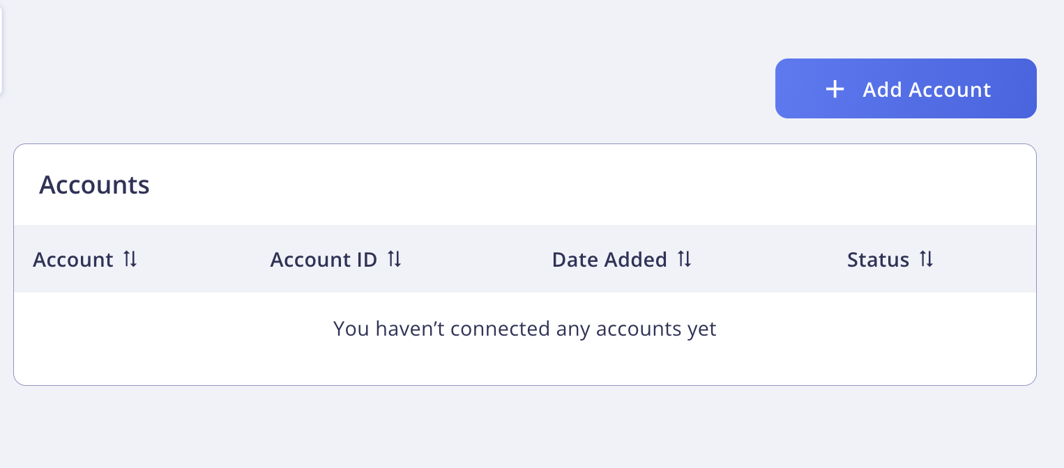 Accounts Page Screenshot showing the Add Account button